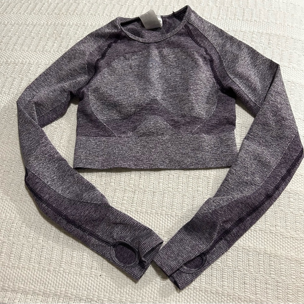 Gymshark purple long sleeve crop heathered spandex top